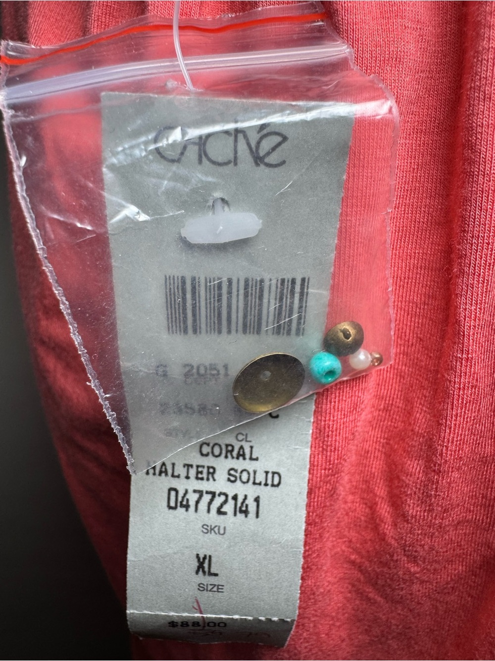 Cache Coral Halter Top with Bead Accent NWT Size XL - Picture 4 of 6